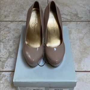 Jessica Simpson Nude Patent Leather Platform Pumps